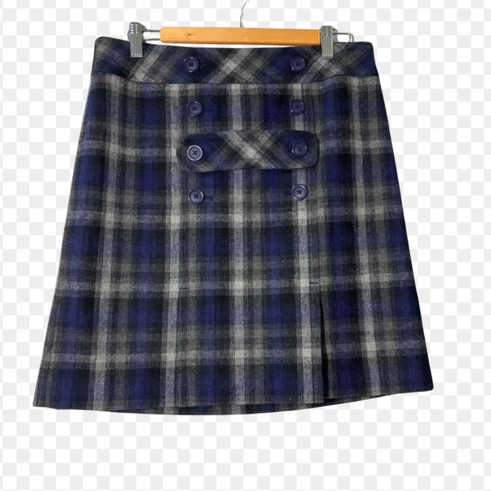 Ann Taylor wool  Button-Front A-Line Skirt in Navy and Gray
